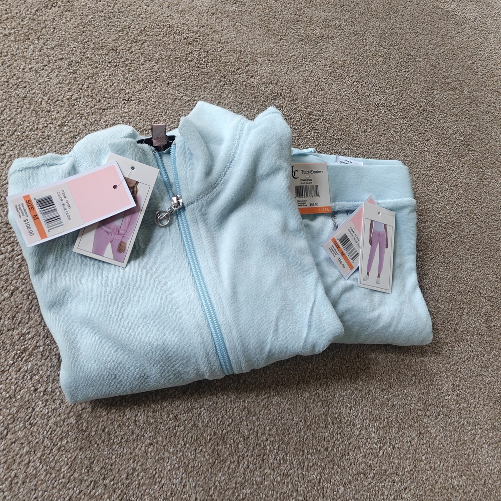Juicy Couture Light Blue Velour Zip Jacket and Pants Set